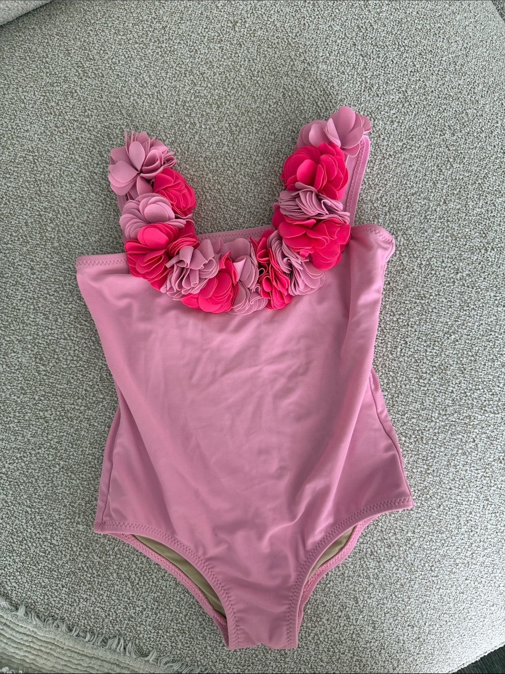 Girls' Pink Floral-Trim One-Piece Swimsuit